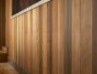 Every piece of this blond, cinnamon and brown redwood was hand-selected for this home remodel in Lake Tahoe, California